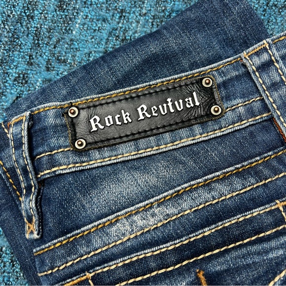 Rock Revival Noelle Boot Cut Jeans Embroidered Flap Pocket Low Rise Y2K - Picture 2 of 9